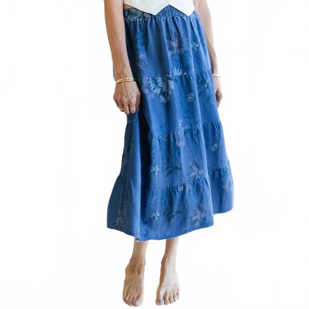 NEW SPLENDID IRIS lyocell tiered skirt in denim floral